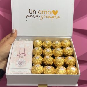 Caja con perfume yara y ferreros